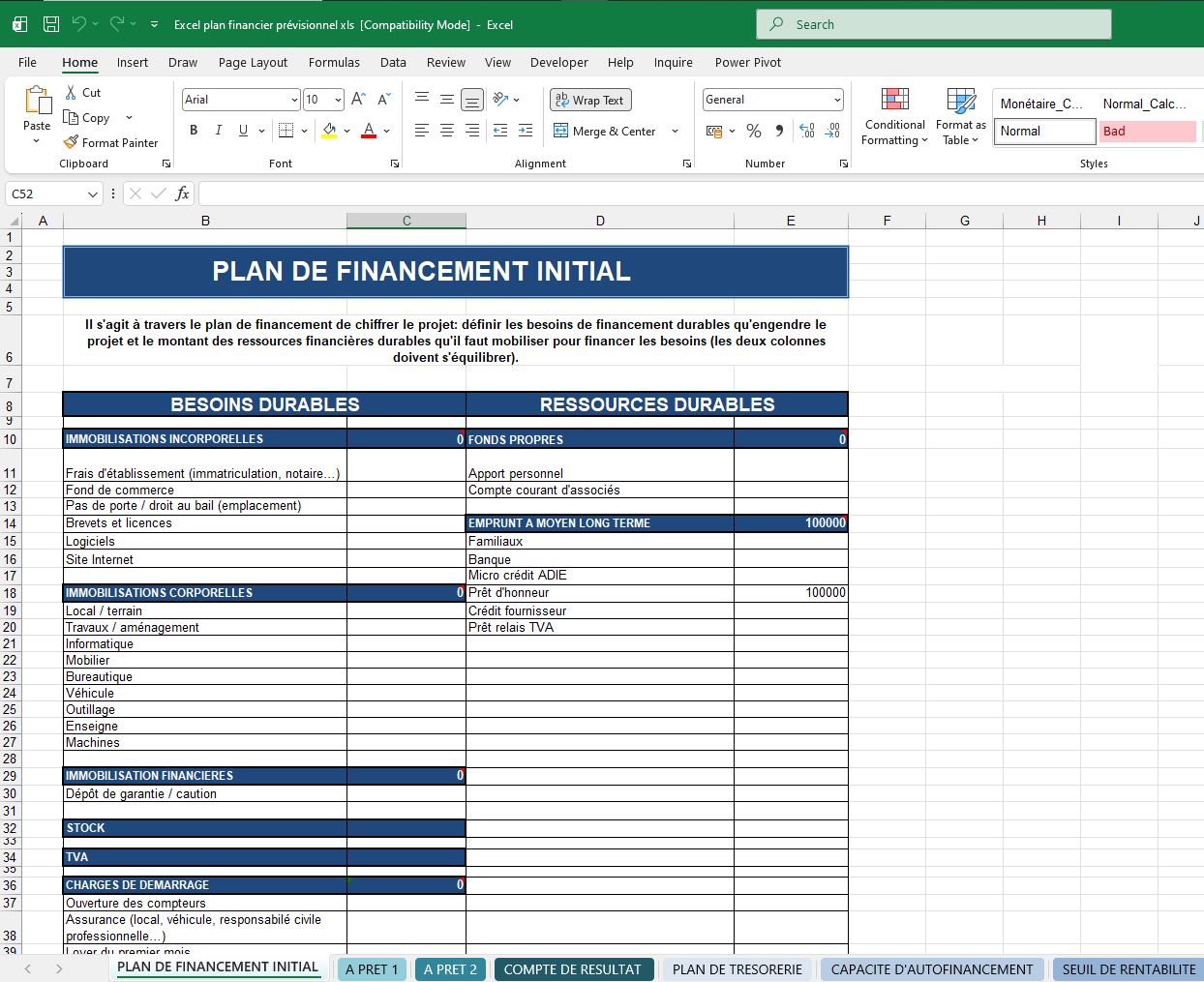 Excel plan financier prévisionnel xls.JPG